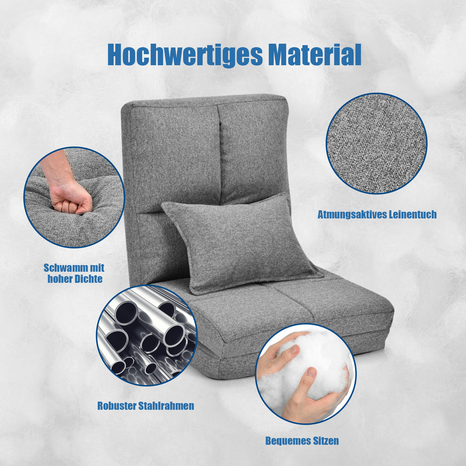 Justerbar – Golvstol Fällbar Golvsoffa med Soft Cushion – Grå