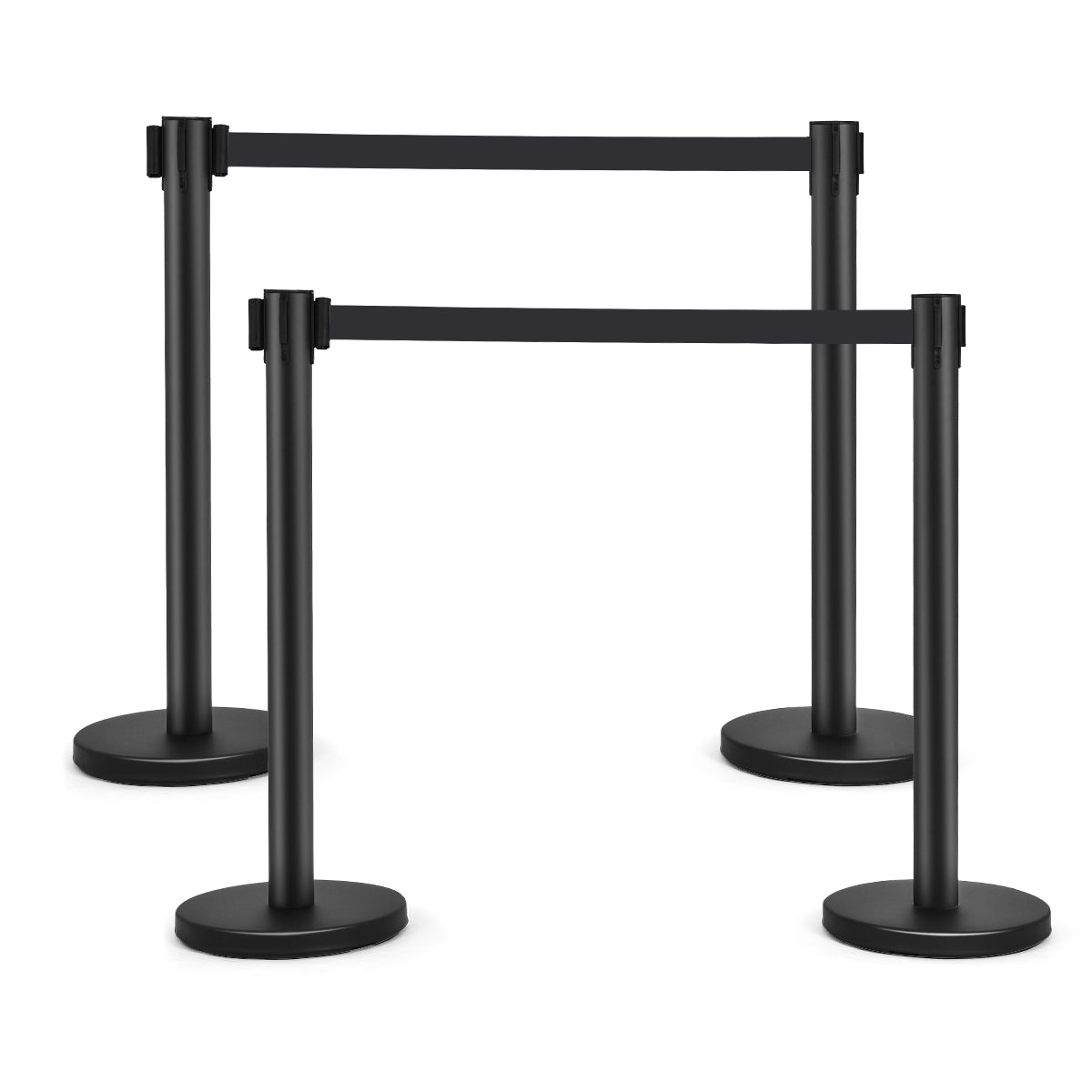 Set – med barriärer, barriärstolpar i rostfritt stål, barriärstativ infällbart bälte – 4 – Svart