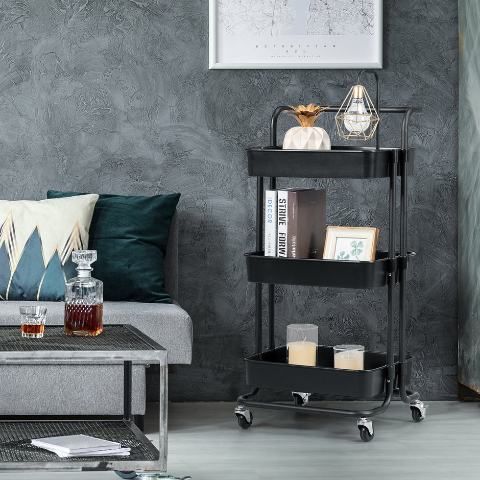 Vagn – hyllor /Vit – 3 42 x 35 x 87 cm – Svart