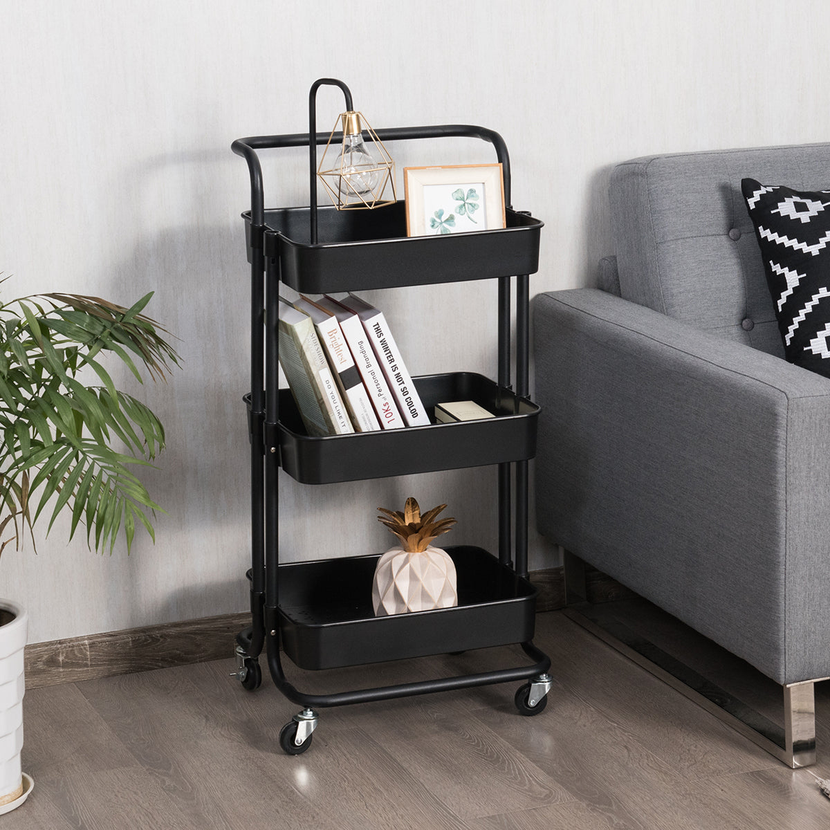 Vagn – hyllor /Vit – 3 42 x 35 x 87 cm – Svart