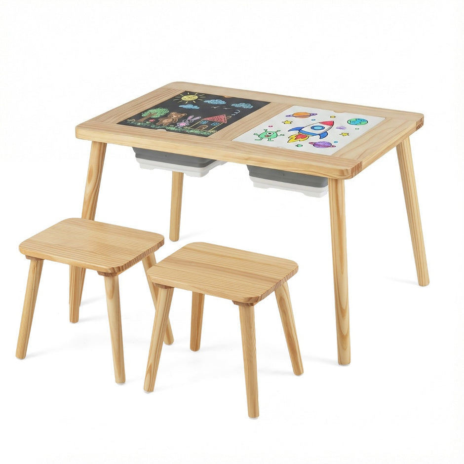 Sinnes – und Spieltisch mit Hockern, Kindertisch Stuhlset, Aktivitätentisch für Kleinkinder ab Jahren – 2 3 – Natur
