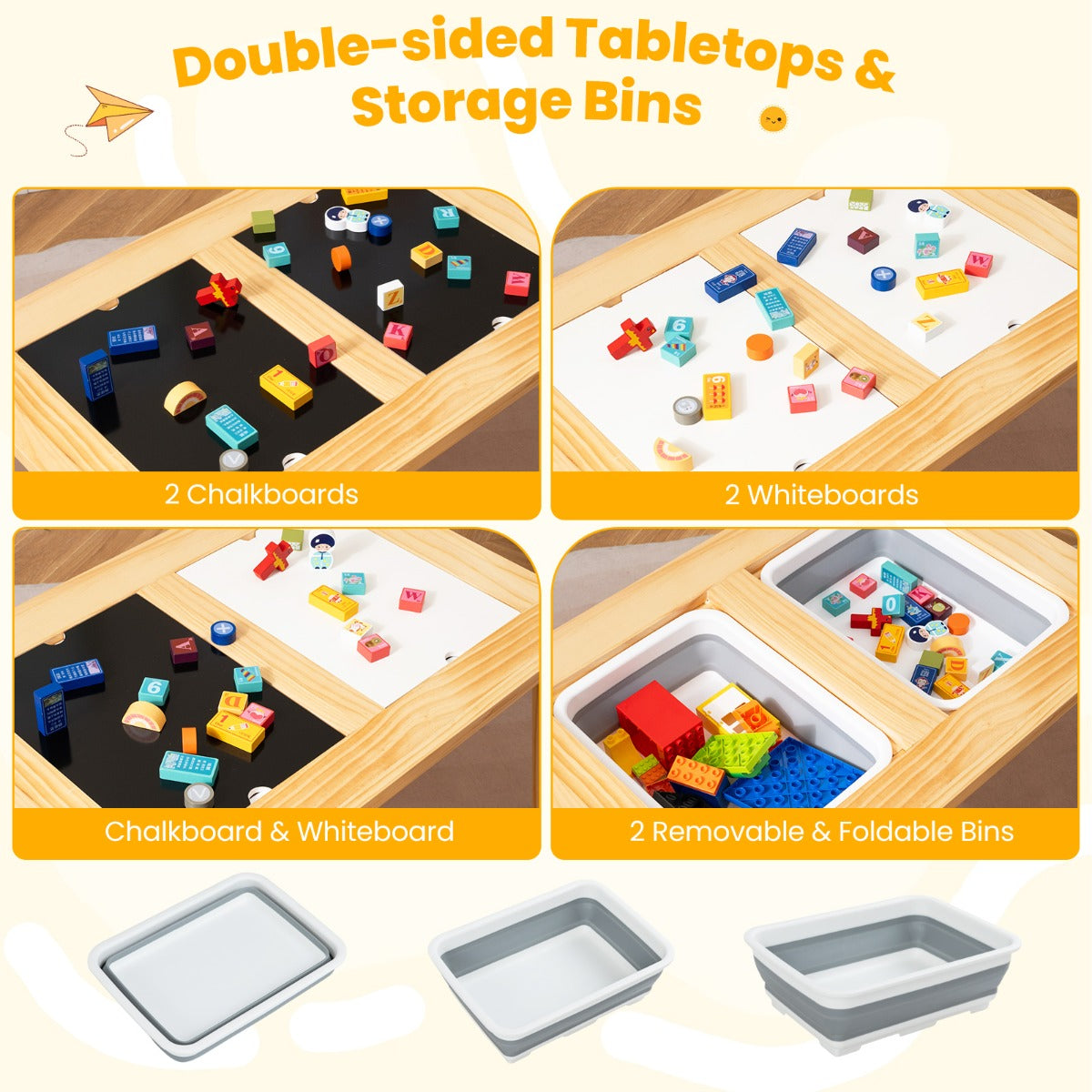 Sinnes – und Spieltisch mit Hockern, Kindertisch Stuhlset, Aktivitätentisch für Kleinkinder ab Jahren – 2 3 – Natur
