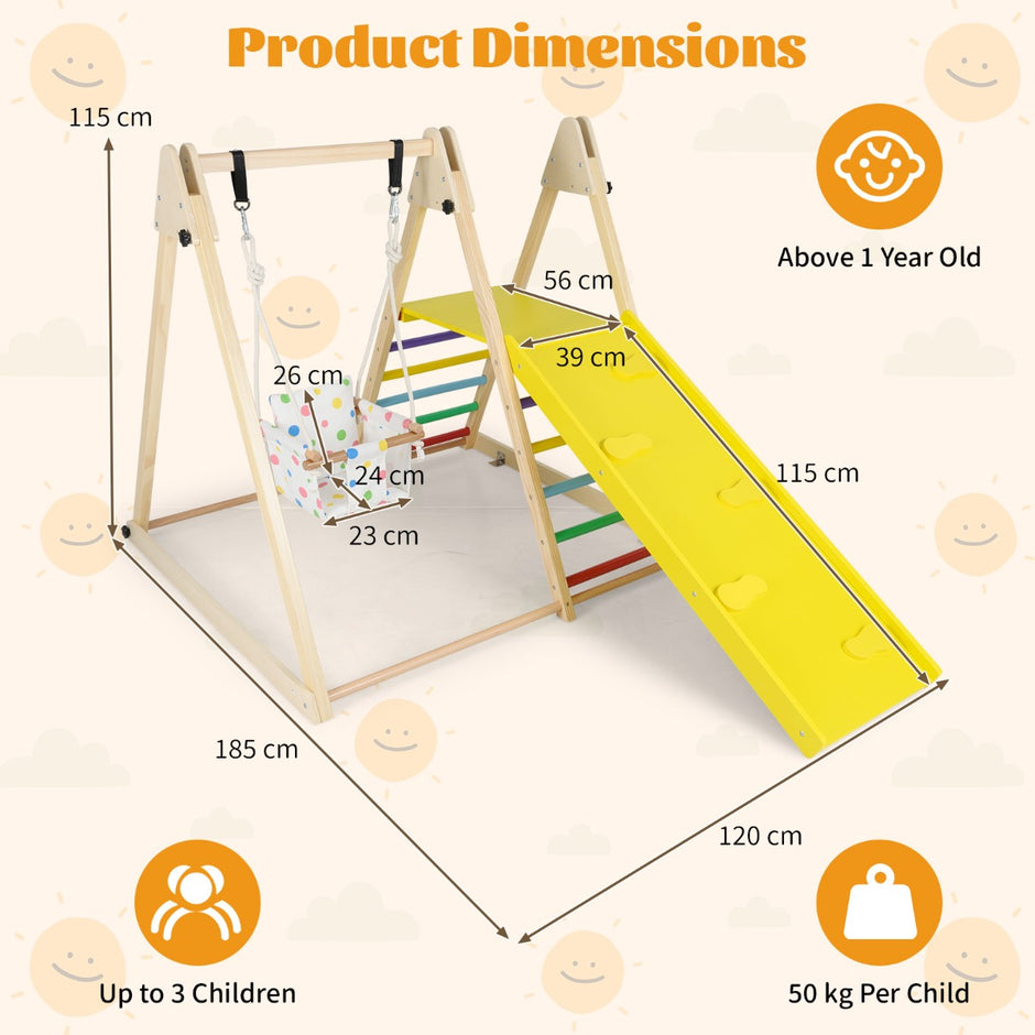 i – klätterställning med babyschaukeln och vilo plattform klätterramp stege Montessori set Flerfärgat – 4 1 – Flerfärgad