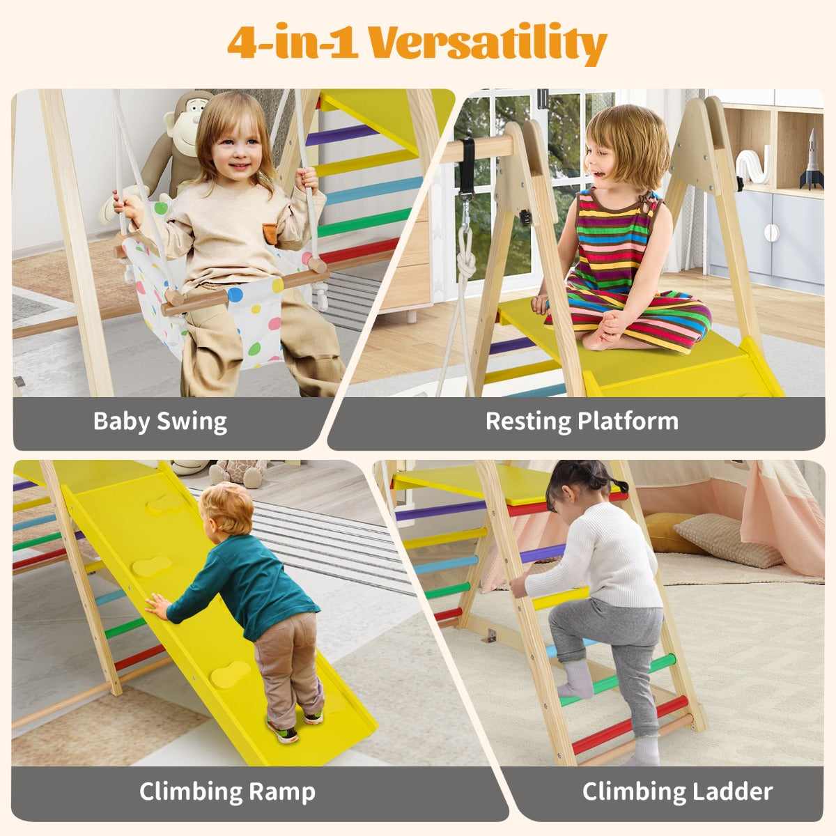 i – klätterställning med babyschaukeln och vilo plattform klätterramp stege Montessori set Flerfärgat – 4 1 – Flerfärgad