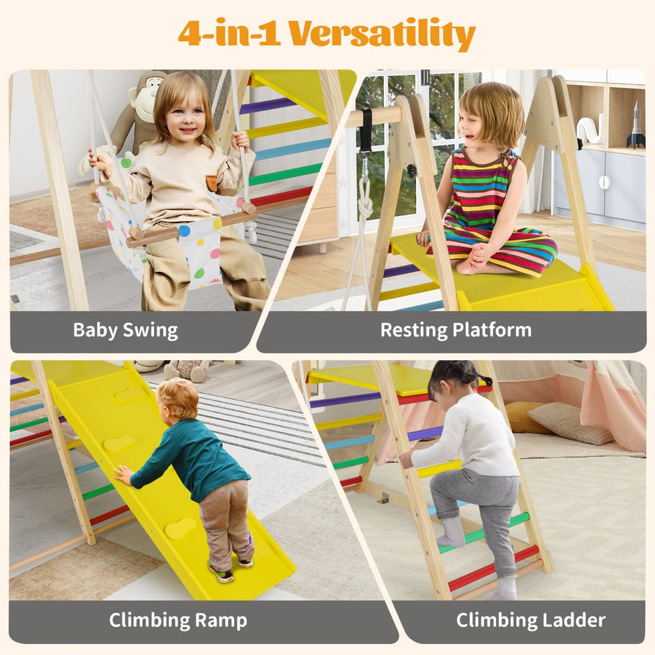 i – klätterställning med babyschaukeln och vilo plattform klätterramp stege Montessori set Flerfärgat – 4 1 – Flerfärgad