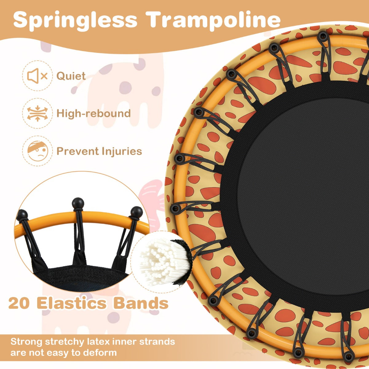 Barnstudsmatta – med handtag och kantfodral Minitrampolin giraffmotiv – Ø 71 cm – Orange