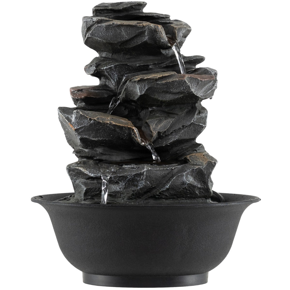 Bordsfontän – med vattenfall steneffekt färgad LED zen vattenbrunn – 21,5 x 26 cm – Svart