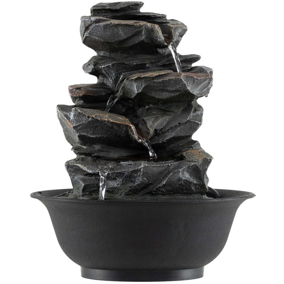 Bordsfontän – med vattenfall steneffekt färgad LED zen vattenbrunn – 21,5 x 26 cm – Svart