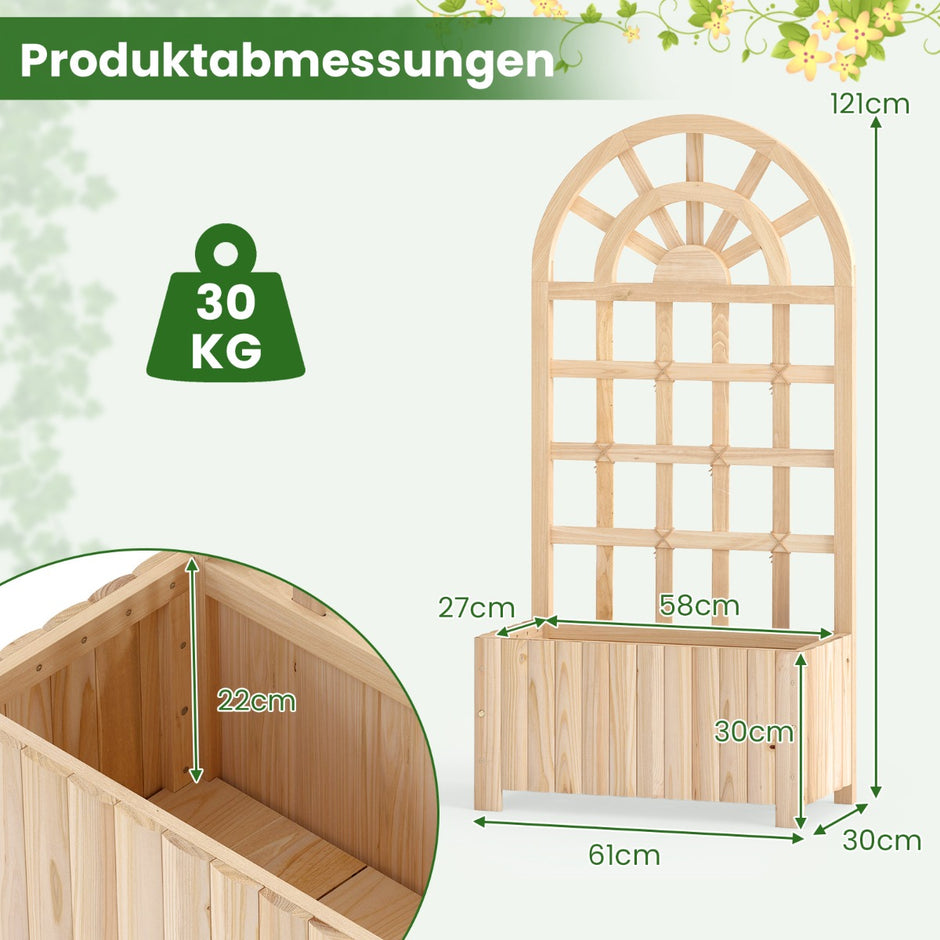 Blomlåda – med klättergaller och spaljé dränering, planteringslåda för klätterväxter – Natur