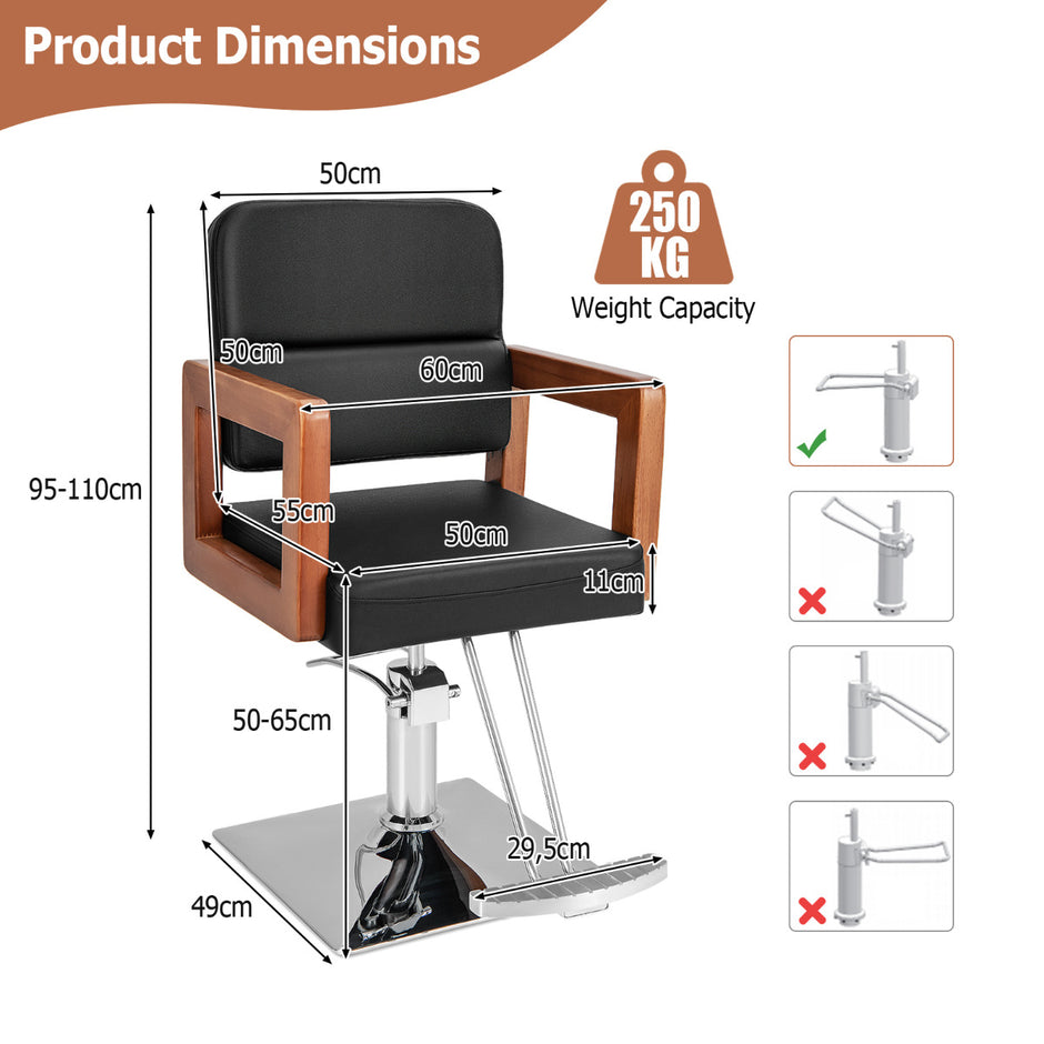 Hydraulisk – frisörstol Salongstol för med graders rotation – 360 87 x 60 x 95-110 cm – Svart