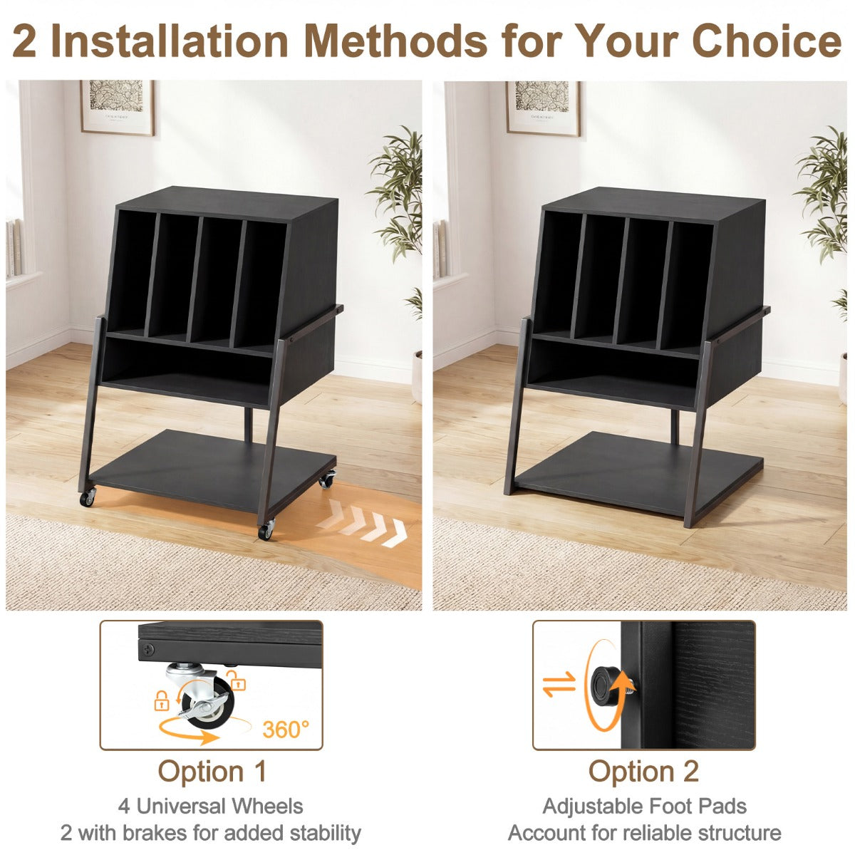 Skivspelarställ – med inbyggd laddstation och skiljeväggar, vinylskivbord – 4 – Svart