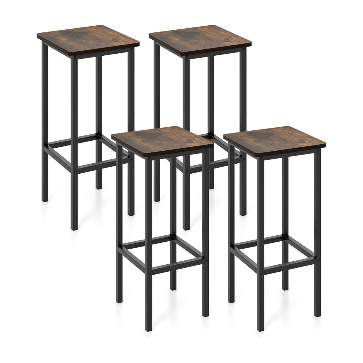 Set – med barstolar stålram och fotstöd industridesign köksstolar – 4 – Rustik brun