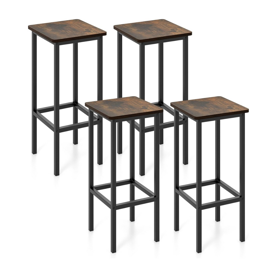 Set – med barstolar stålram och fotstöd industridesign köksstolar – 4 – Rustik brun