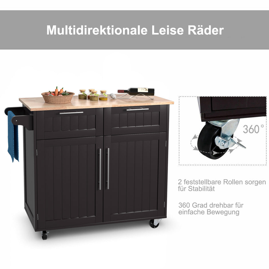 Köksvagn – Rullande serveringsvagn med lådor och skåp – 94 x 45,5 x 94,5 cm – Kaffe
