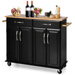 Rolling – Kitchen Island Cart med gummiträ bänkskiva dörrars serveringsvagn – 4 122 x 48 x 92,5 cm – Svart
