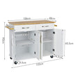 Rolling – Kitchen Island Cart med gummiträ bänkskiva dörrars serveringsvagn – 4 122 x 48 x 92,5 cm – Vit