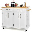 Rolling – Kitchen Island Cart med gummiträ bänkskiva dörrars serveringsvagn – 4 122 x 48 x 92,5 cm – Vit