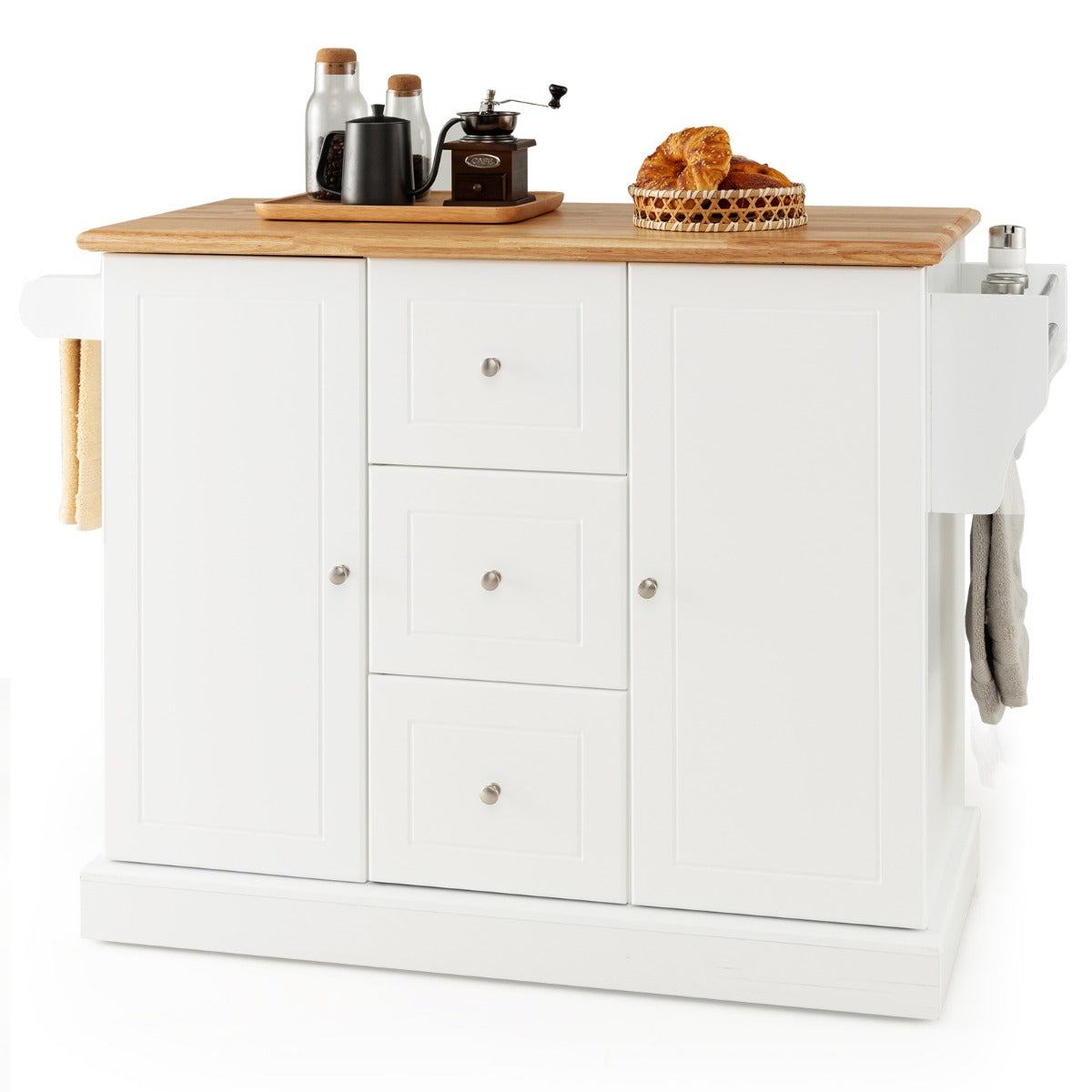 Köksskåp – Trä Köksö med dolda hjul Köksvagn bänkskiva – 5 127 x 46 x 91,5 cm – Vit