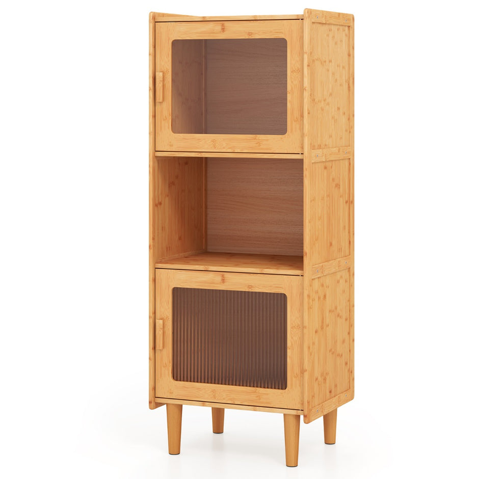 Bambu – köksskåp vånings bufféskåp med akryldörrar – 3 2 49,5 x 40 x 130 cm – Natur