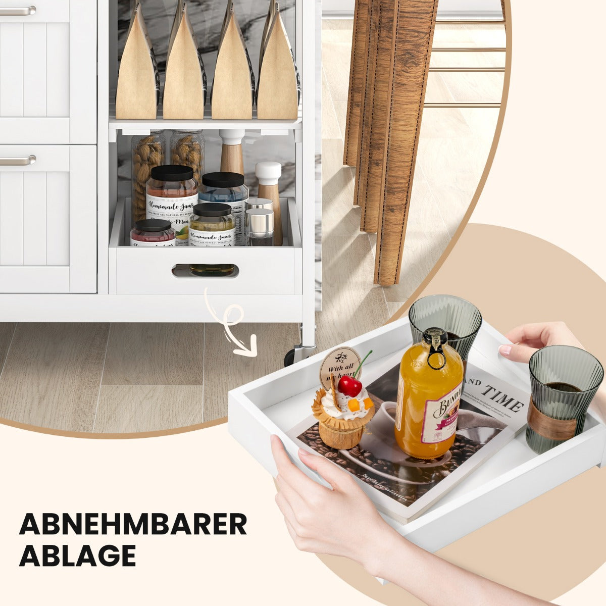 Köksvagn – Rullbar köksö serveringsvagn med nivåer förvaringshylla – 2 67 x 37 x 82,5 cm – Vit