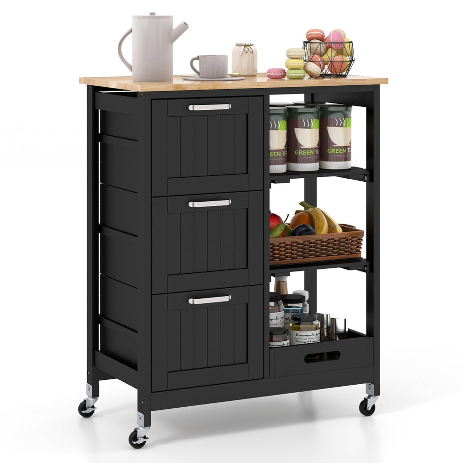 Multifunktionsvagn – köksö på hjul med förvaringsutrymme – 67 x 37 x 84 cm – Svart