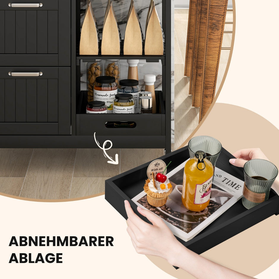 Multifunktionsvagn – köksö på hjul med förvaringsutrymme – 67 x 37 x 84 cm – Svart
