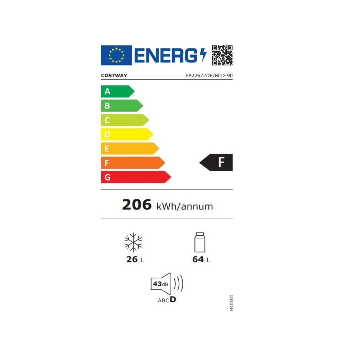 90L – Minikyl Separat frysfack Kompakt Kylskåp – 48,5 x 49,5 x 86 cm – Vit