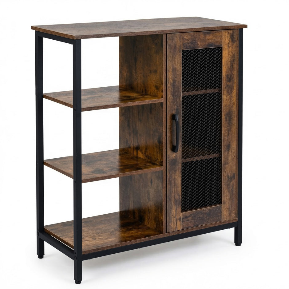 Trä – Sideboard Med Dörr och Justerbara Hyllor Köksskåp Vintage Buffetskåp – Brun