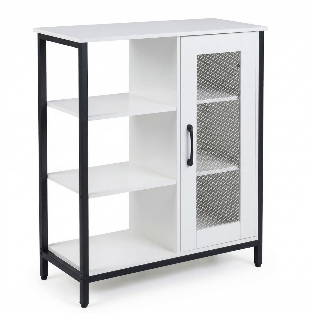 Trä – Sideboard Med Dörr och Justerbara Hyllor Köksskåp Vintage Buffetskåp – Vit