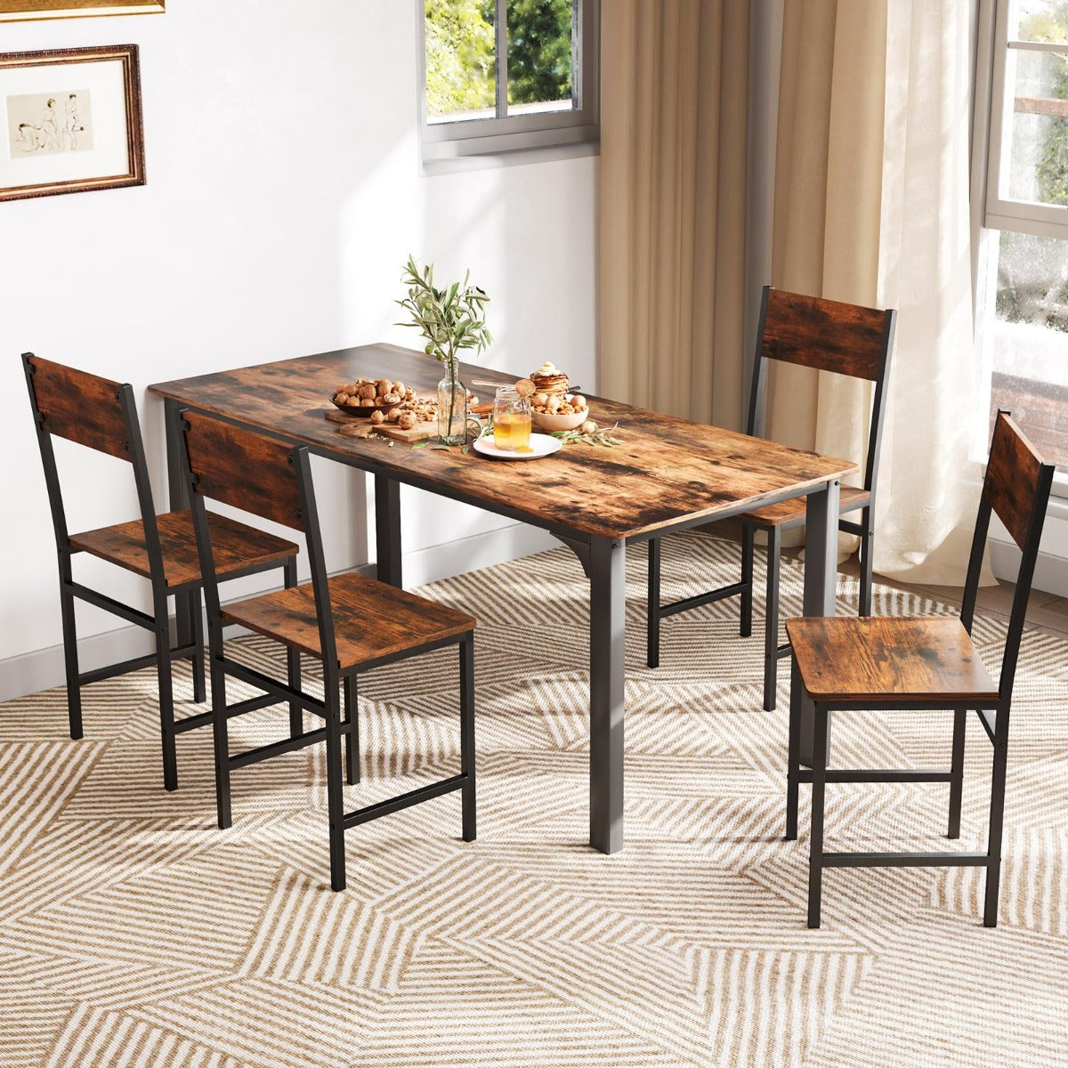 Set – med matstolar industriköksstolar metallram Rustikbrun – 2 44 x 40 x 87 cm – Rustik brun