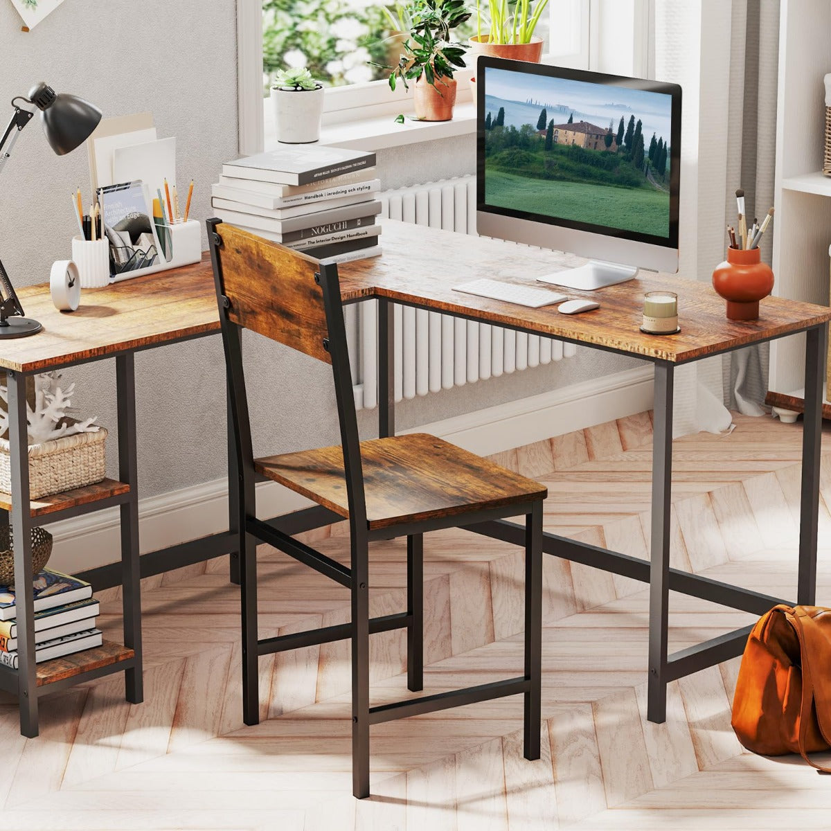 Set – med matstolar industriköksstolar metallram Rustikbrun – 2 44 x 40 x 87 cm – Rustik brun