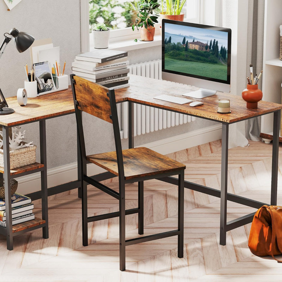 Set – med matstolar industriköksstolar metallram Rustikbrun – 2 44 x 40 x 87 cm – Rustik brun
