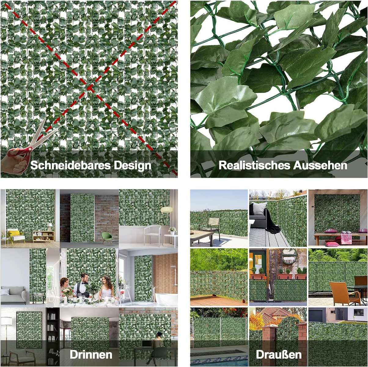 Artificiell – murgröna Garden Privacy Screen Balkong Leaf Look Windbreak – 150 x 240 cm – Grön