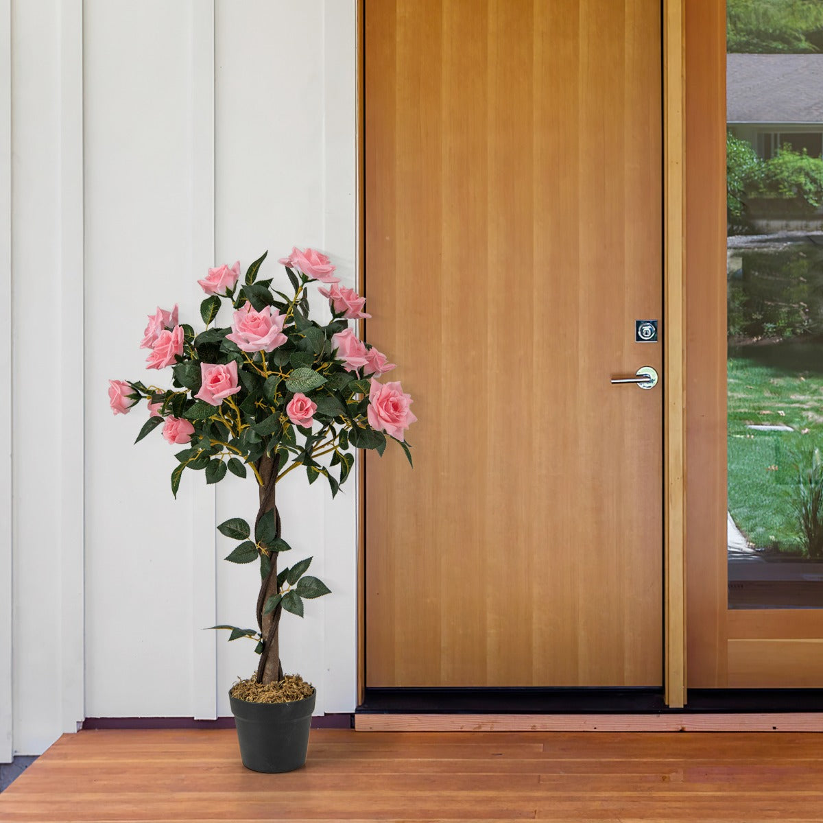 Rosenträd – med tallrosor och naturligt stamkonstträd blommor – 21 93 cm – Rosa