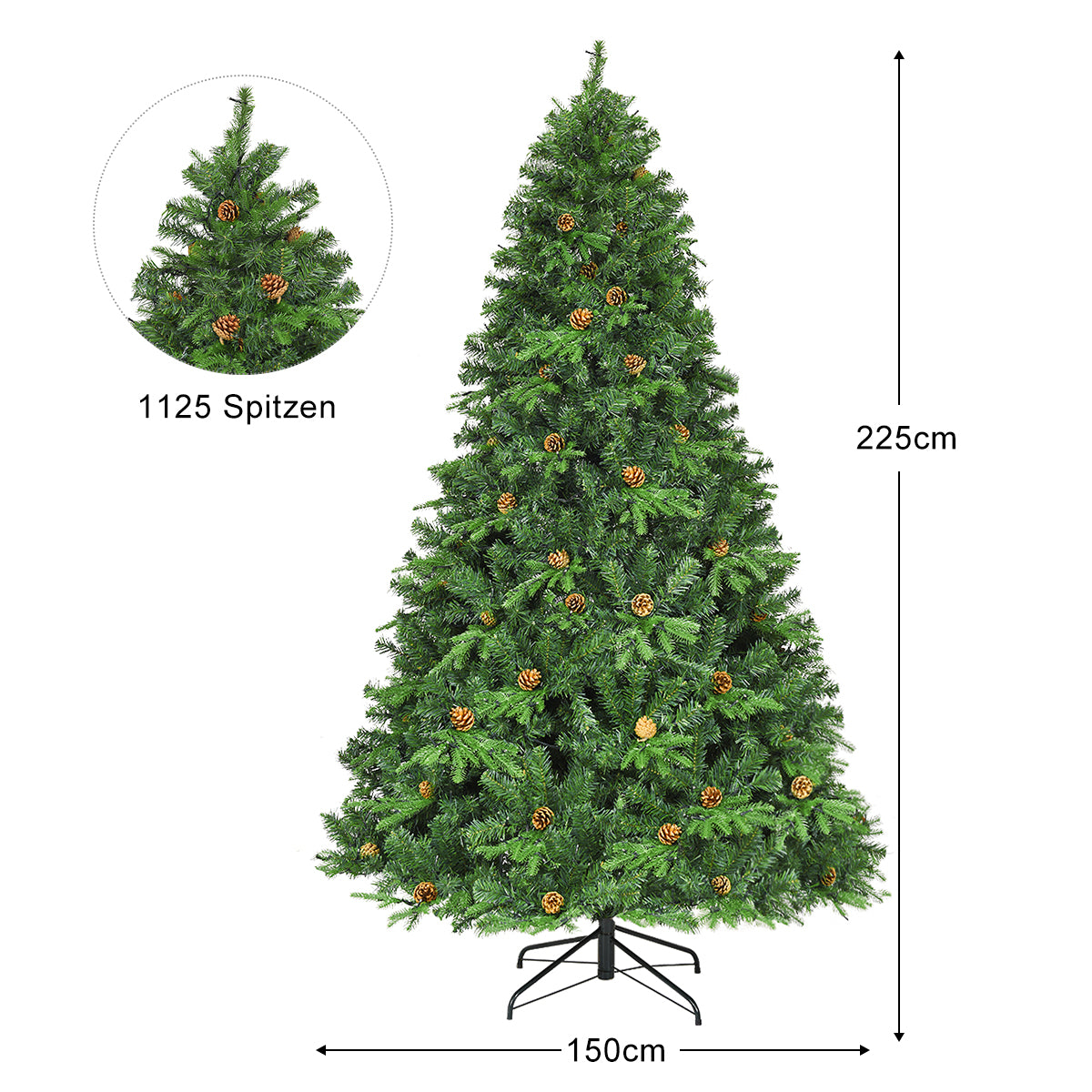 Konstgjord – julgran med LED ljus Grön – 225 cm – Varmvit