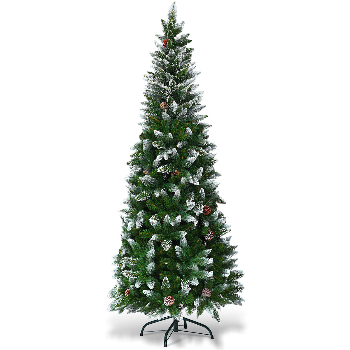 Snötäckt – julgran med metallställ och spetsiga PVC nålar – 630 180 cm – Grön