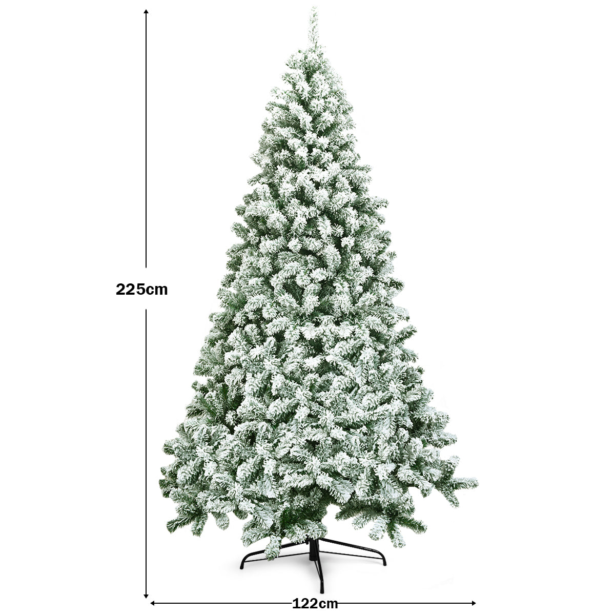 Konstgjord – julgran Snötäckt gångjärn med metallstativ – 225 cm – Grön och vit