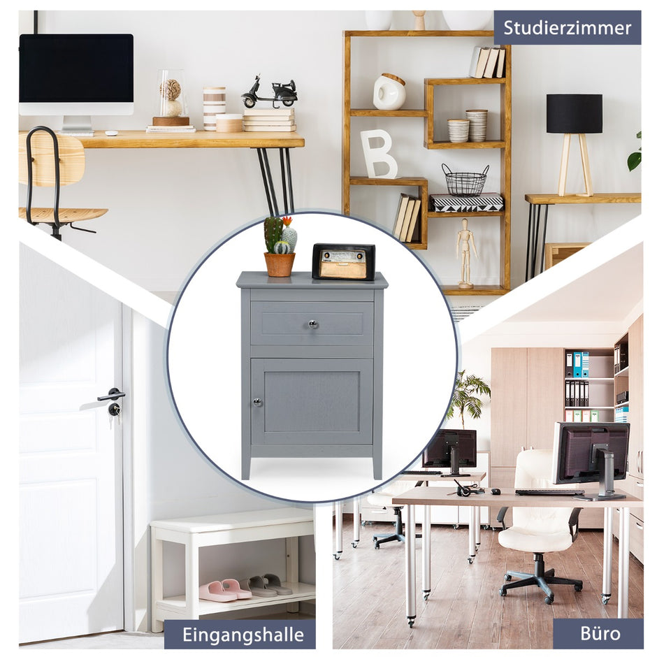 Set – med furu sängbord låda och dörr vånings accent sidobord – 2 2 – Ljusgrå