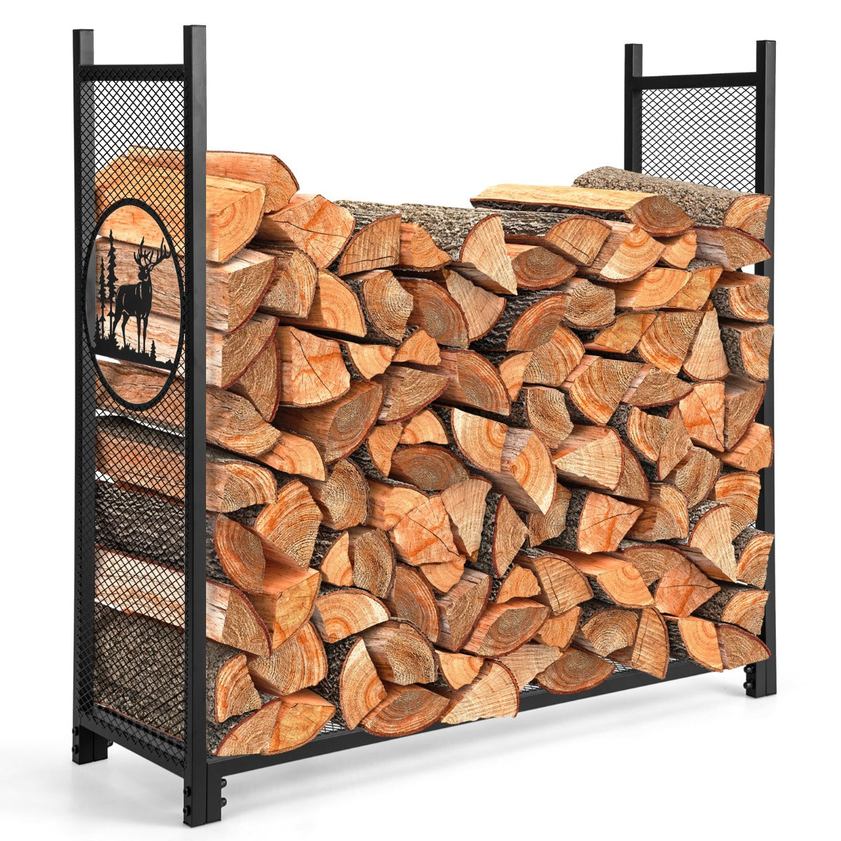 Vedställ – stort av metall – 121 x 38 x 117 cm – Svart