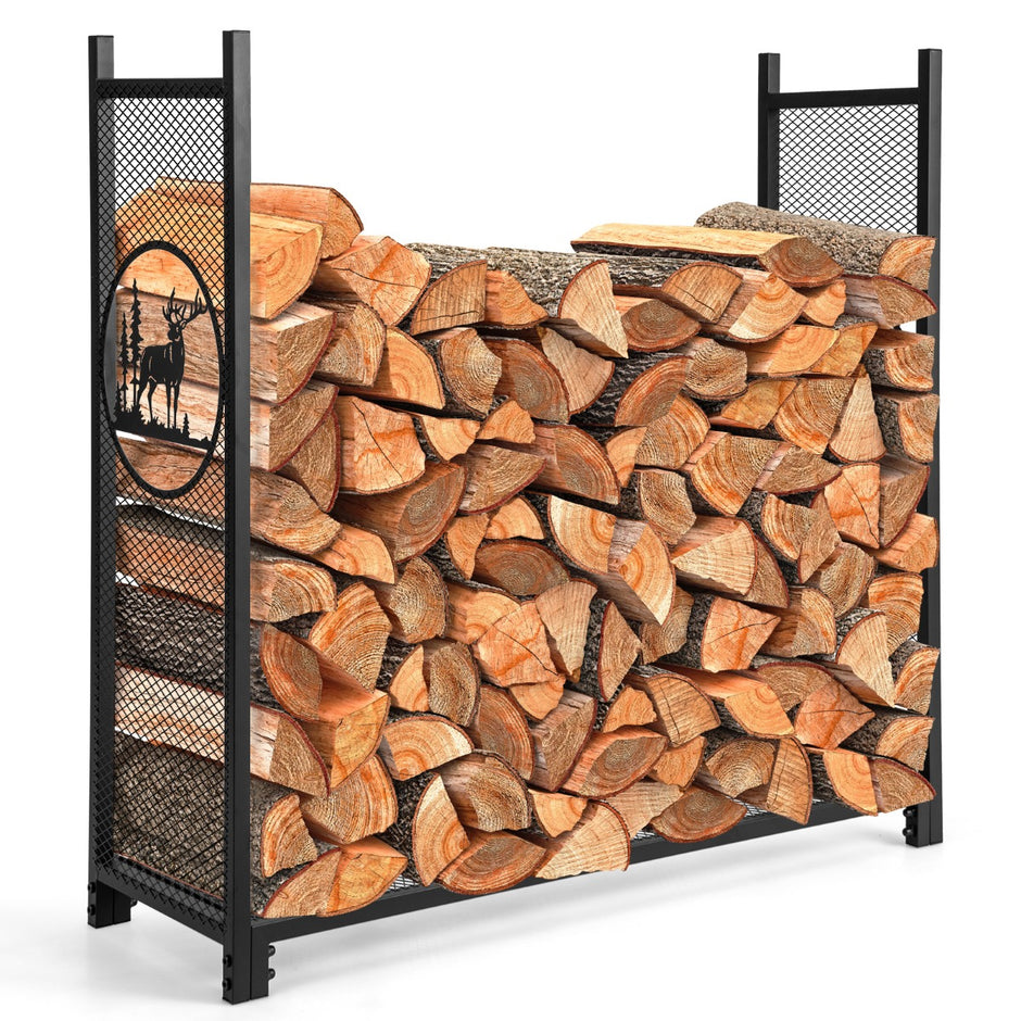 Vedställ – stort av metall – 121 x 38 x 117 cm – Svart