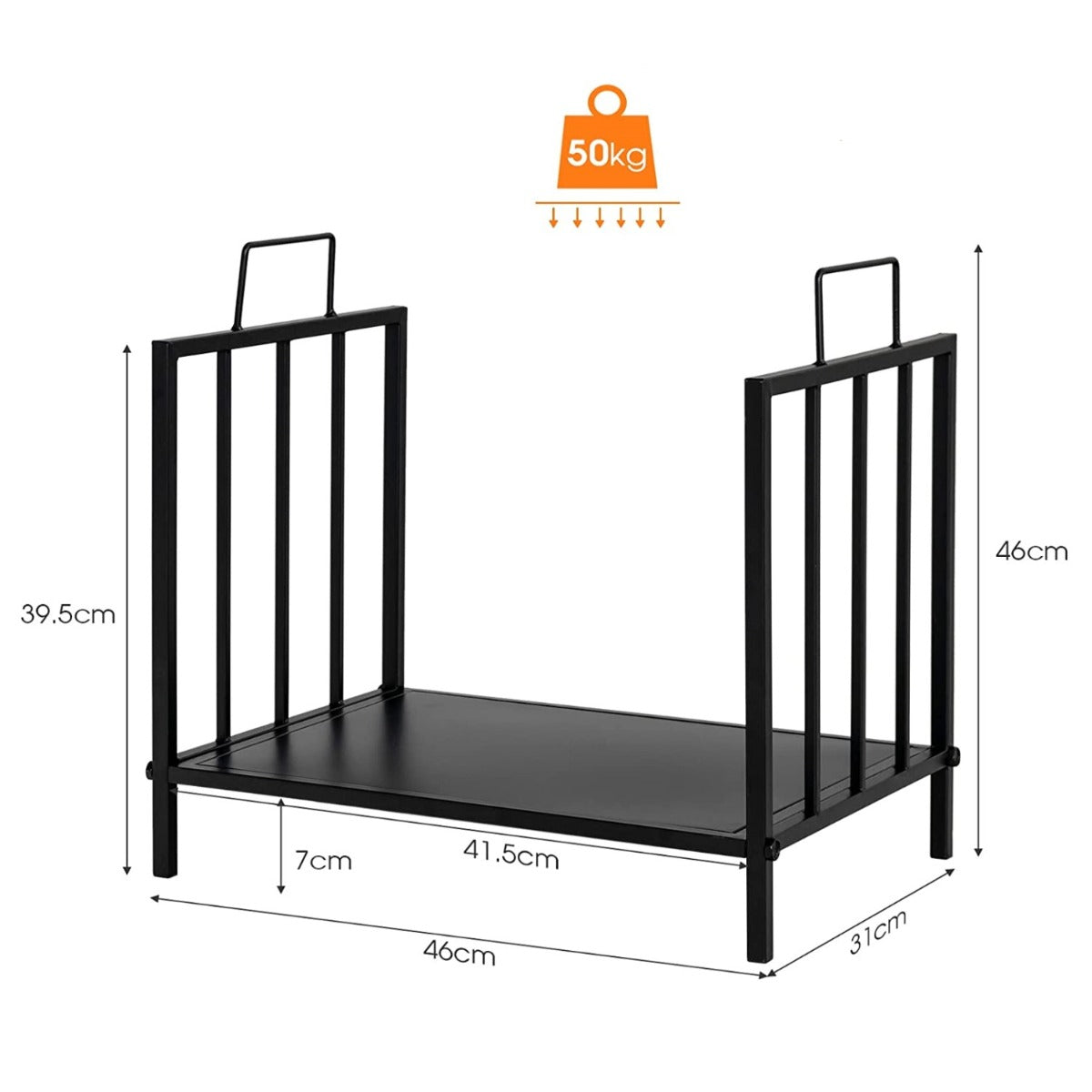 Vedställ – i metall upp till laddningsbart – 50 kg 46 x 31 x 46 cm – Svart
