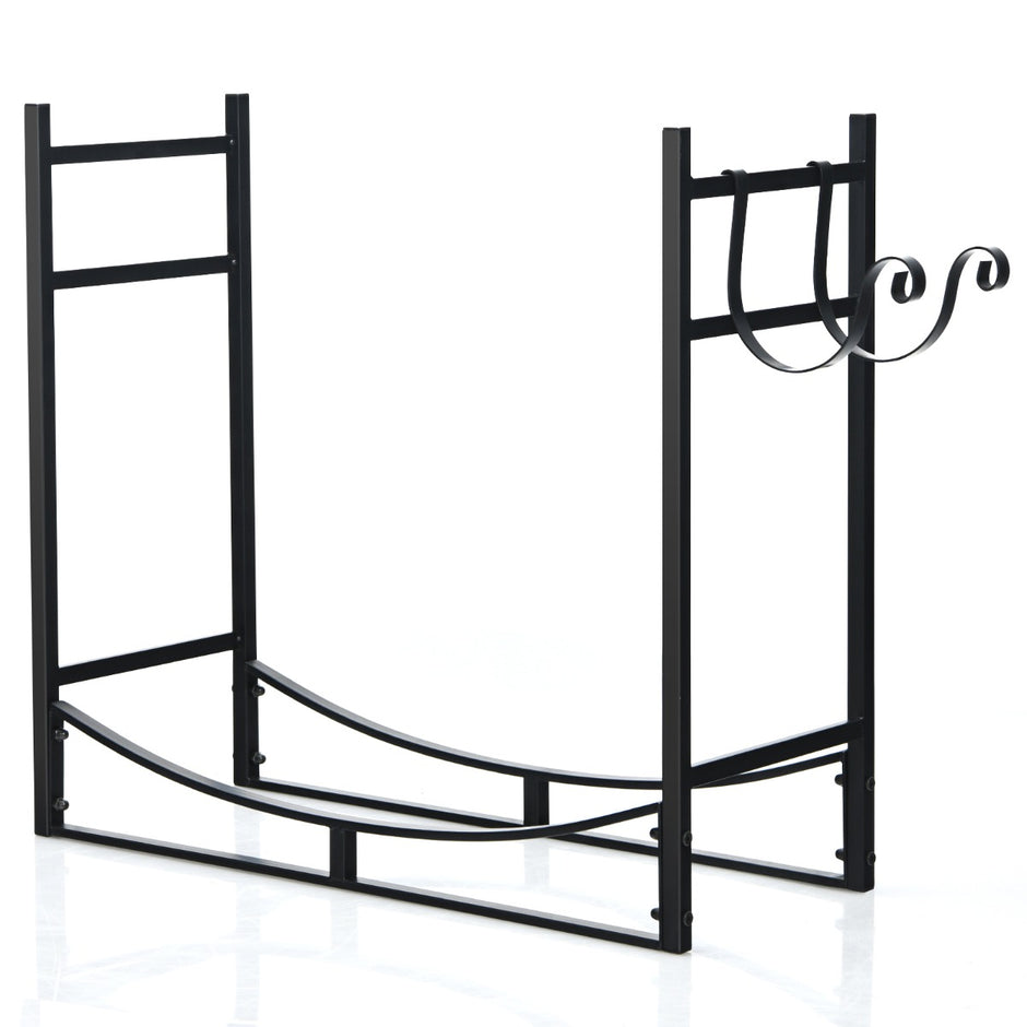 Robust – eldstadshylla vedhylla med avtagbar tändhållare – 84 x 33 x 76 cm – Svart