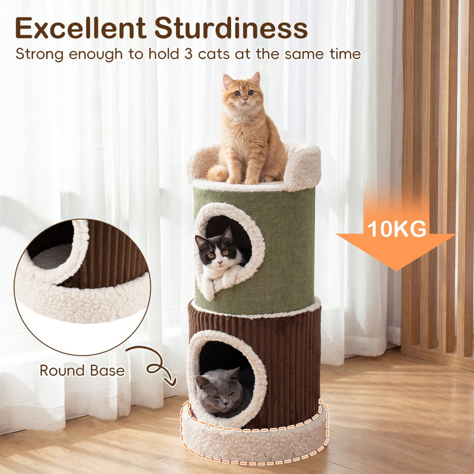 Krattunna – Nivåer Hög Kattunna med Hålor Liggyta och Rund Sockel – 3 Ø 41 cm 85 cm 2 – Grön