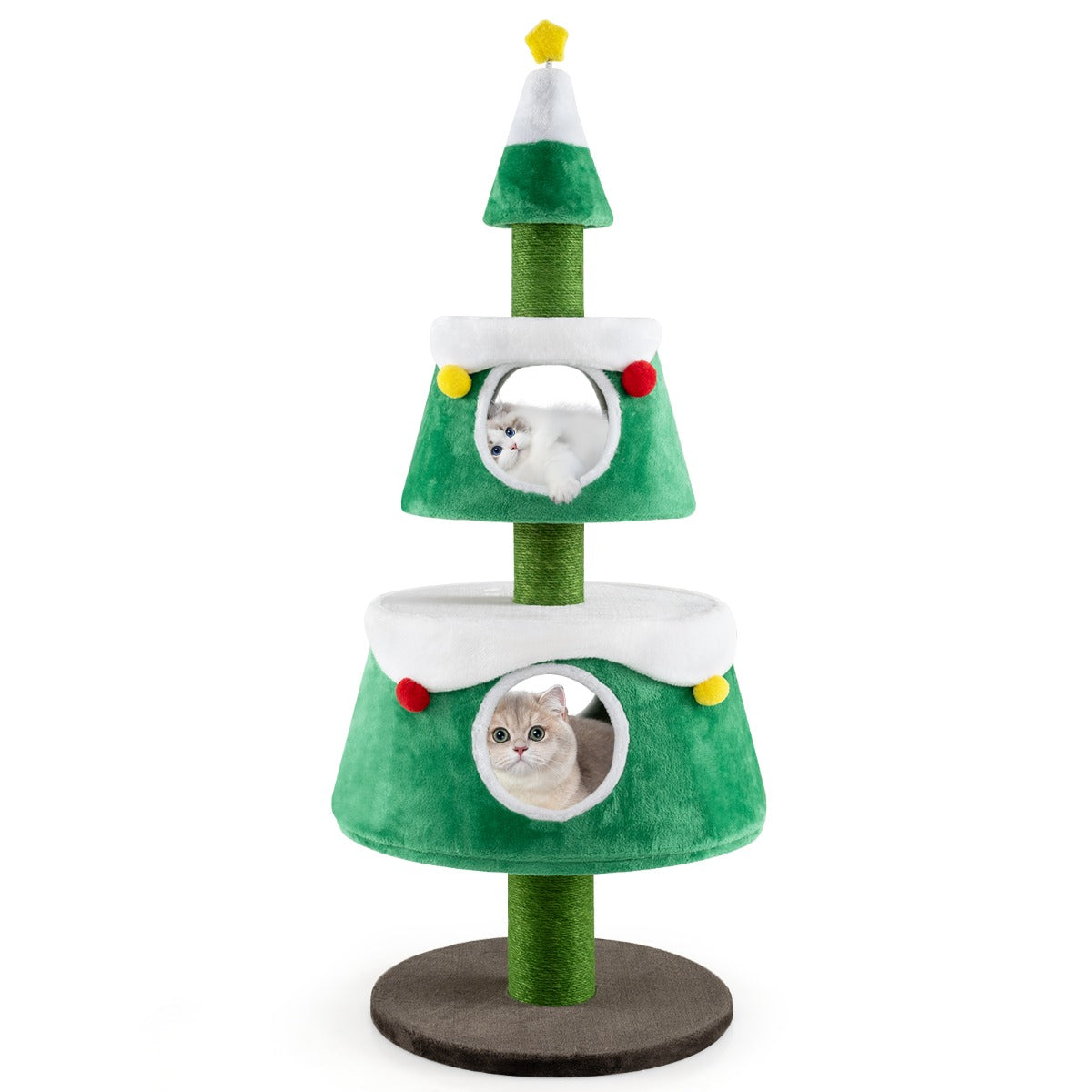 Julskrapstolpe – med kattgrottor och sisalskrapstolpar leksaker plyschkuddar – 2 – Grön