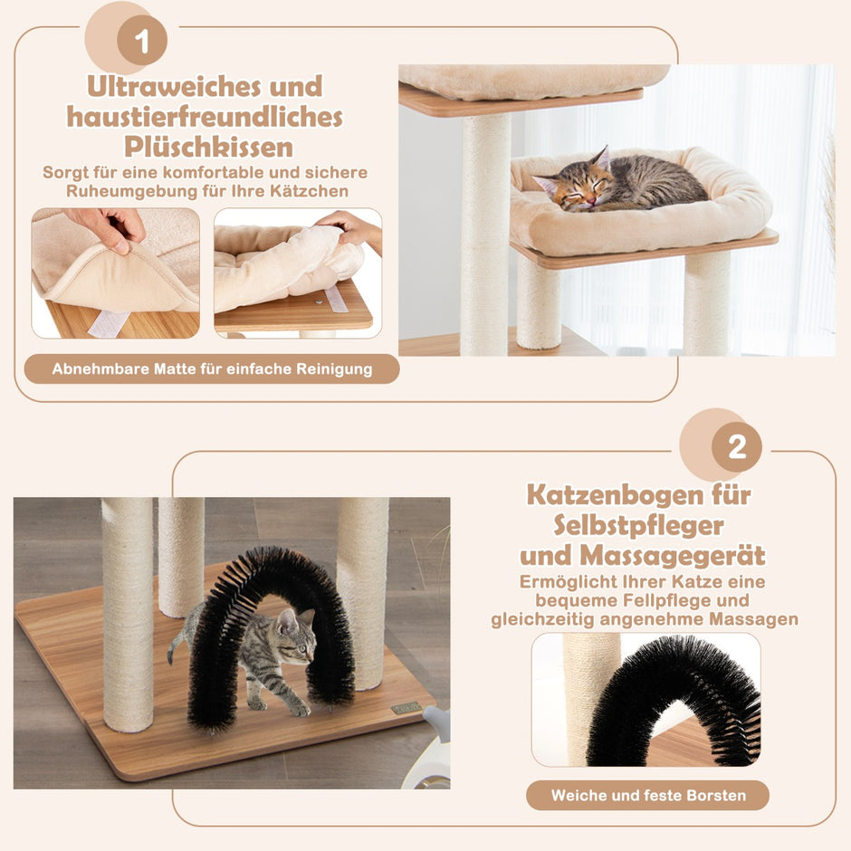 vånings – kattträd med mysiga mattor och grotta kattbåge – 6 176 cm – Beige