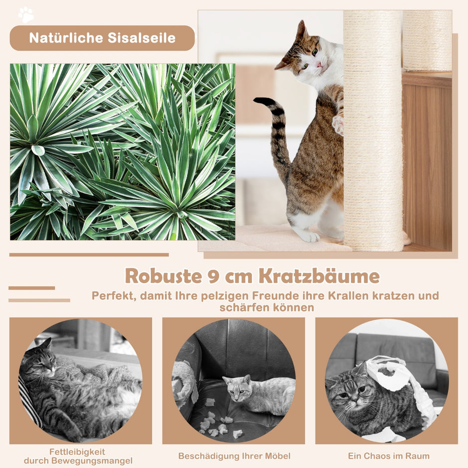 vånings – kattträd med mysiga mattor och grotta kattbåge – 6 176 cm – Beige