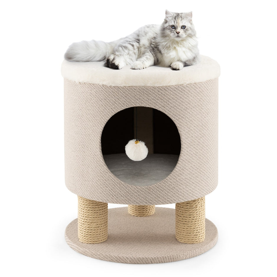 Liten – skrapstolpe med mjuk sits och sisal skrapstolpar bollpall – 3 40 x 40 x 47 cm – Beige