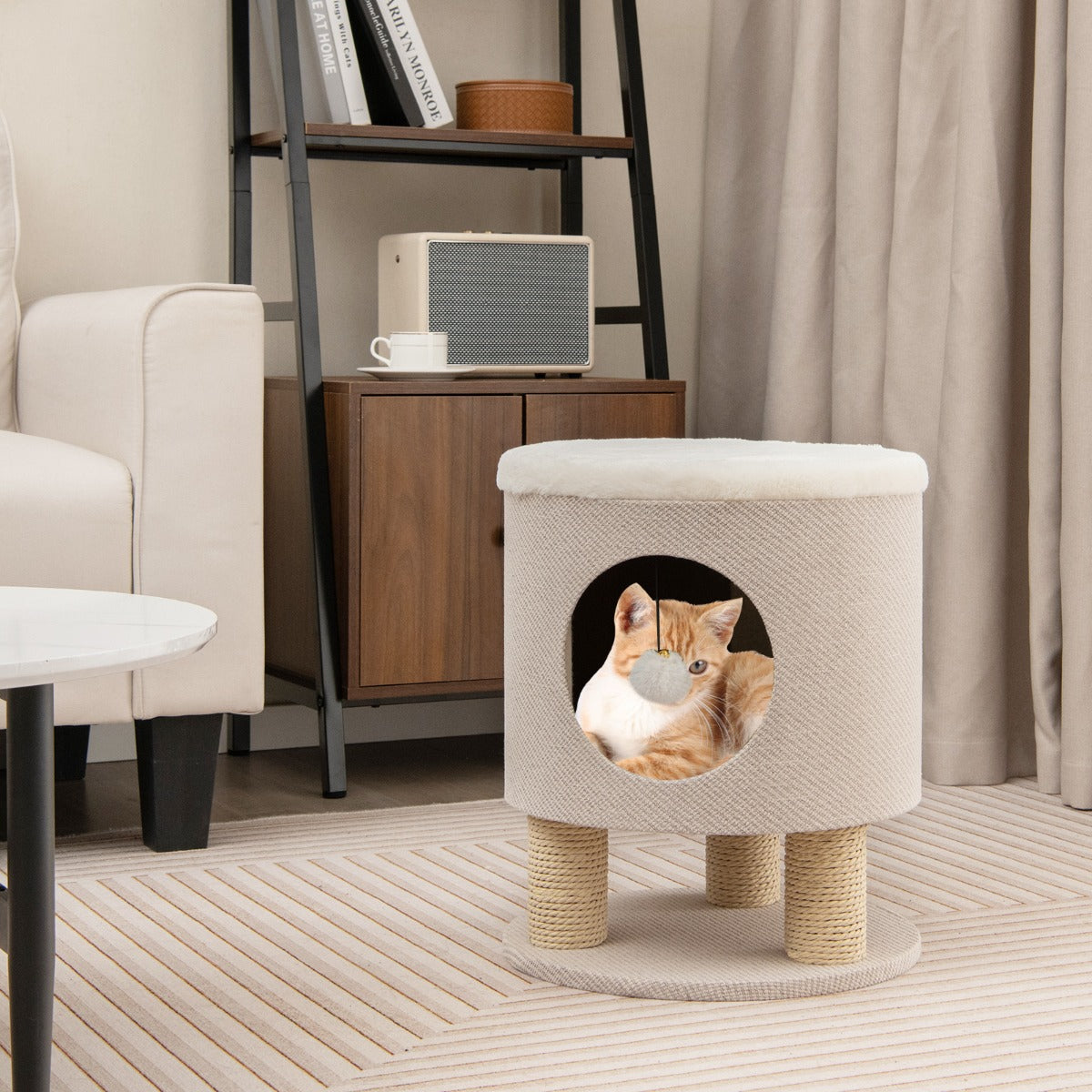 Liten – skrapstolpe med mjuk sits och sisal skrapstolpar bollpall – 3 40 x 40 x 47 cm – Beige