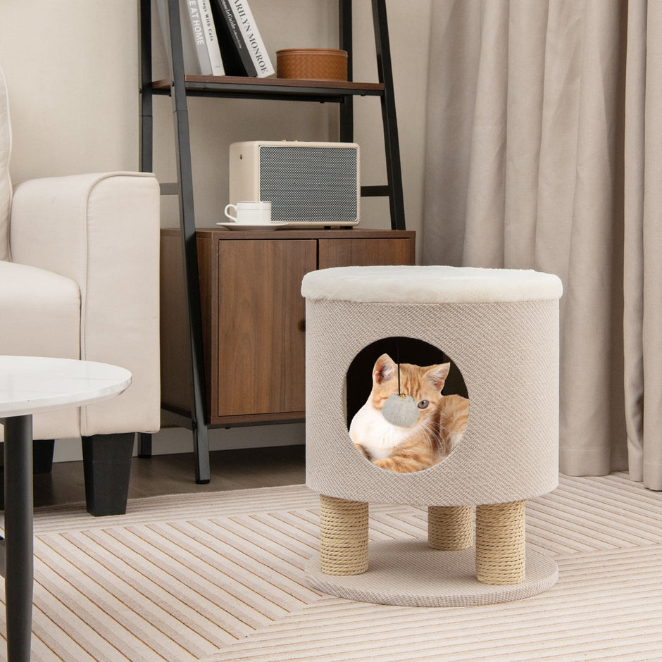 Liten – skrapstolpe med mjuk sits och sisal skrapstolpar bollpall – 3 40 x 40 x 47 cm – Beige