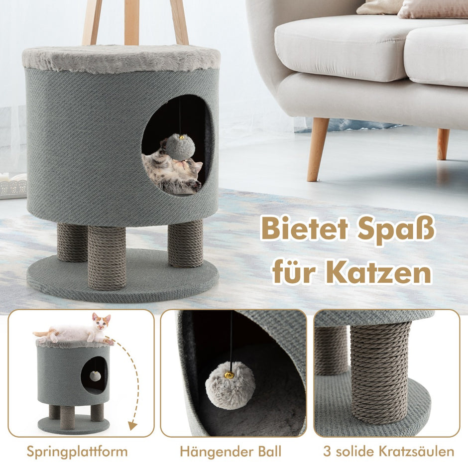 Liten – skrapstolpe med mjuk sits och sisal skrapstolpar bollpall – 3 40 x 40 x 47 cm – Grå